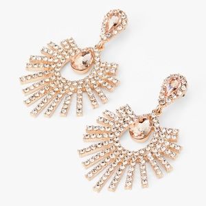 🌬️ 2” rose gold Rhinestone Teardrop Drop Earrings